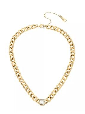 STEVE MADDEN GoldTONE Chain Necklace with Clear Stone Pendant/ BNWT